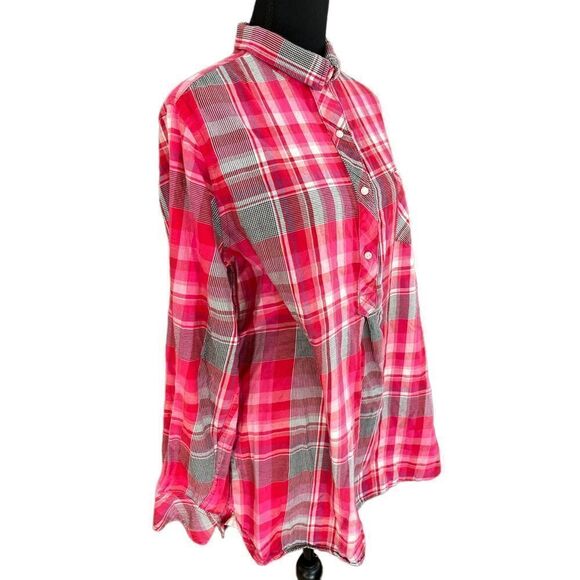Victoria’s Secret 100% cotton plaid shirt with silk trim, size L. - Picture 4 of 5